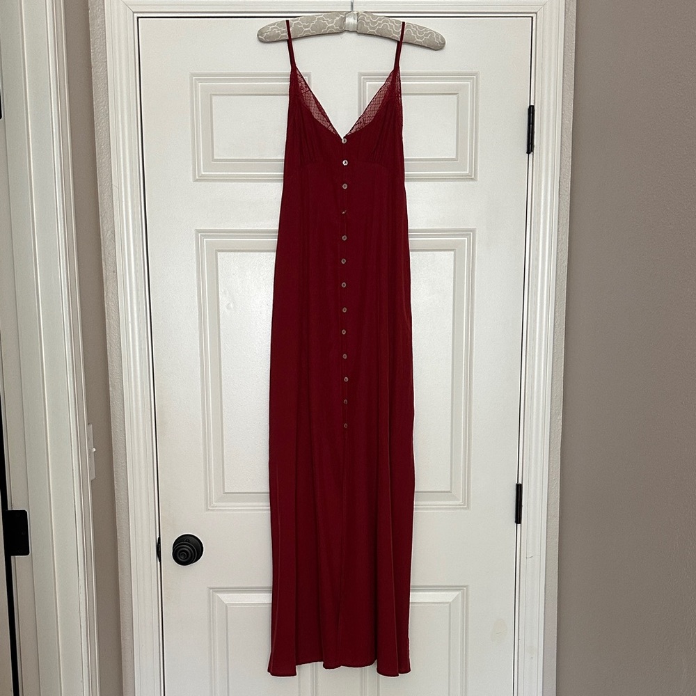 Lovestitch Dark Red Maxi Dress with Button-Down Front